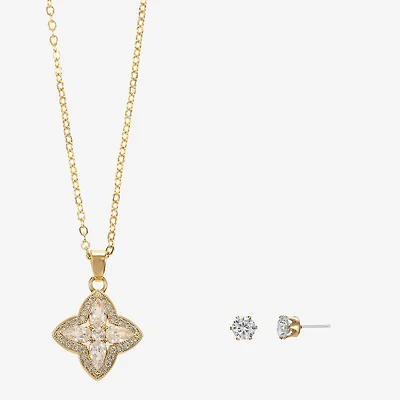 Sparkle Allure Womens Cubic Zirconia 14K Gold Over Brass Clover 2-pc. Jewelry Set