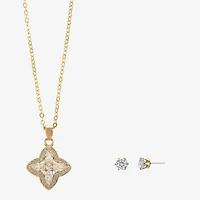 Sparkle Allure Womens Cubic Zirconia 14K Gold Over Brass Clover 2-pc. Jewelry Set