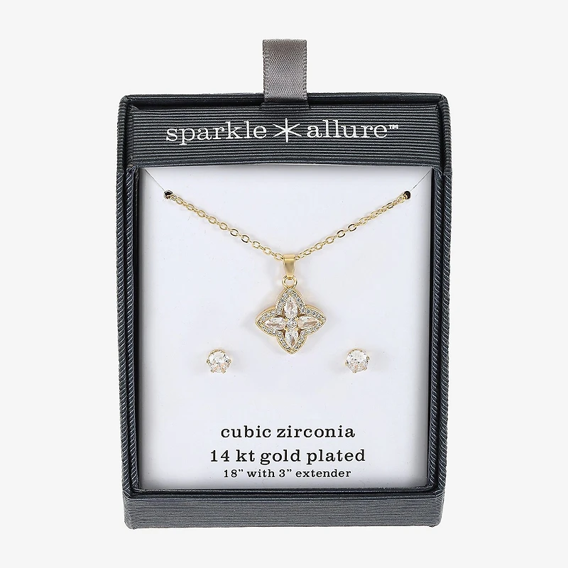 Sparkle Allure Womens Cubic Zirconia 14K Gold Over Brass Clover 2-pc. Jewelry Set
