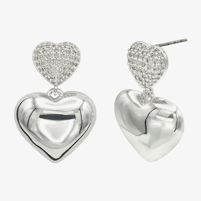 Sparkle Allure Womens Cubic Zirconia Pure Silver Over Brass Heart Drop Earrings