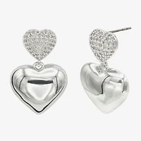 Sparkle Allure Womens Cubic Zirconia Pure Silver Over Brass Heart Drop Earrings