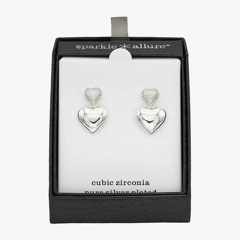 Sparkle Allure Womens Cubic Zirconia Pure Silver Over Brass Heart Drop Earrings