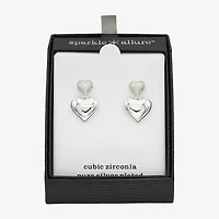 Sparkle Allure Womens Cubic Zirconia Pure Silver Over Brass Heart Drop Earrings