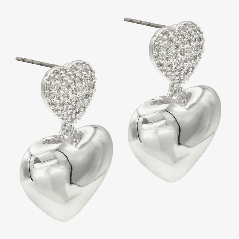 Sparkle Allure Womens Cubic Zirconia Pure Silver Over Brass Heart Drop Earrings