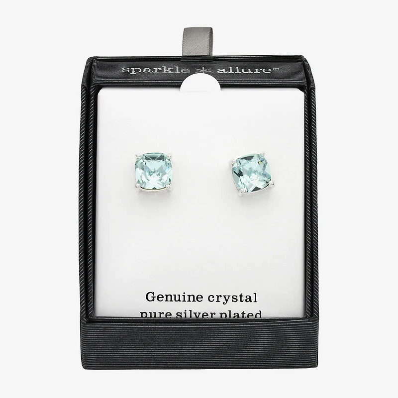 Sparkle Allure Blue Crystal 12.4mm Cushion Stud Earrings