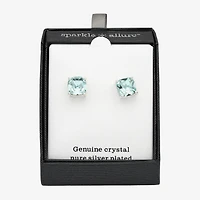 Sparkle Allure Blue Crystal 12.4mm Cushion Stud Earrings