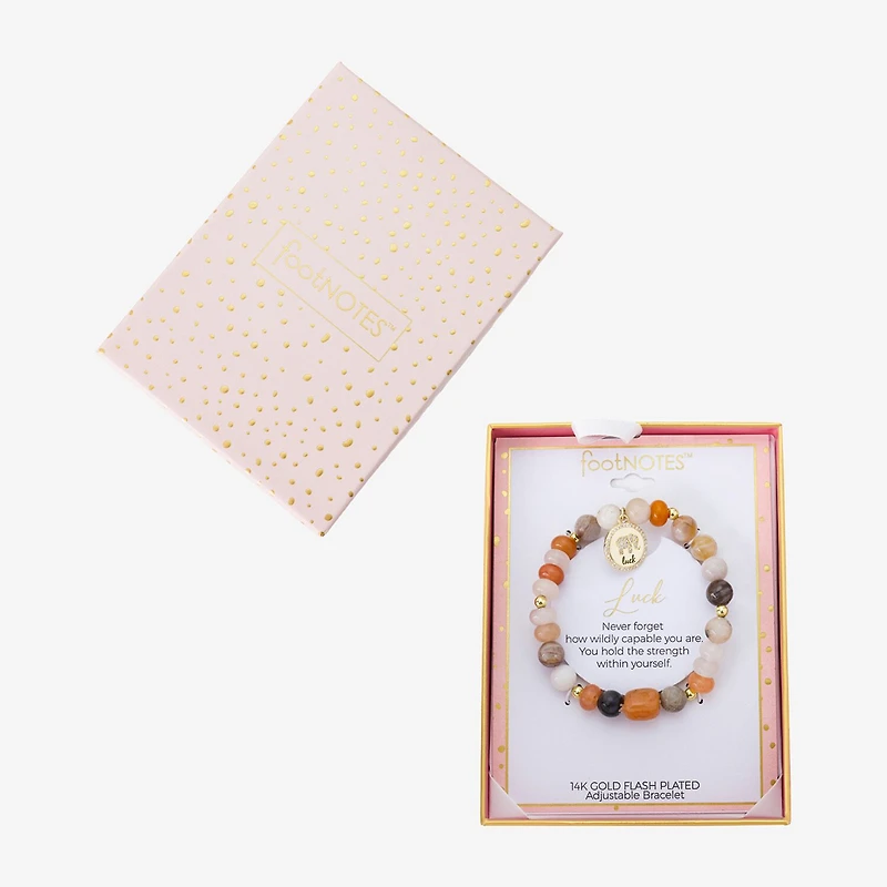 Footnotes Lucky Elephant Womens Cubic Zirconia 10K Gold Over Brass Beaded Bracelet
