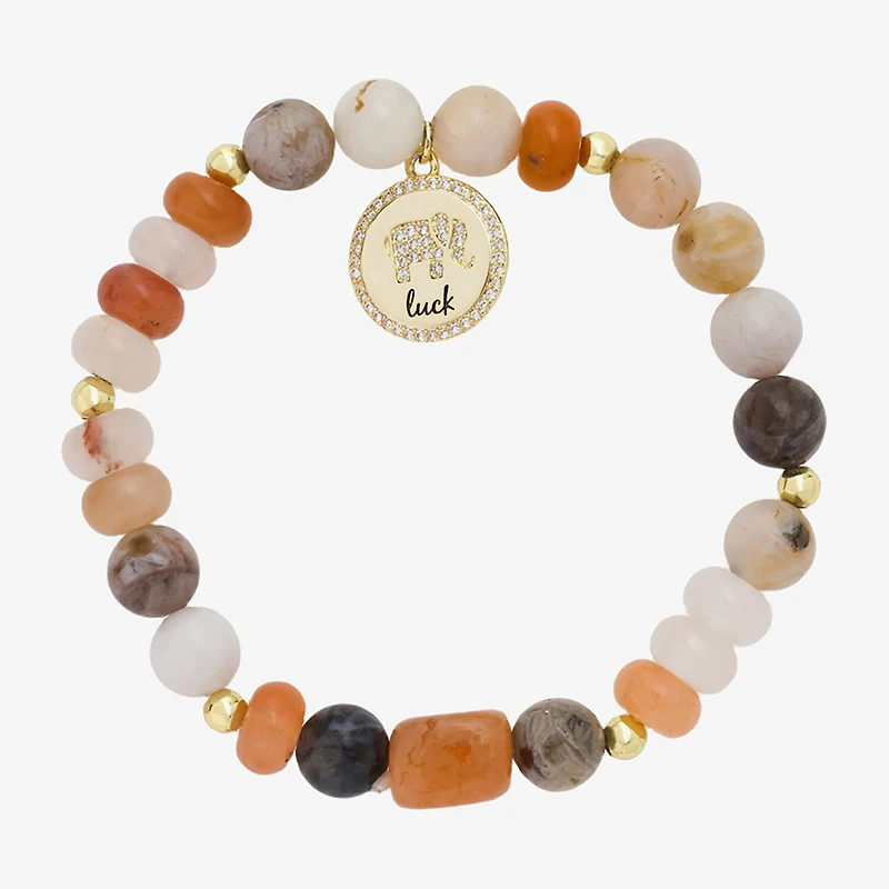 Footnotes Lucky Elephant Womens Cubic Zirconia 10K Gold Over Brass Beaded Bracelet