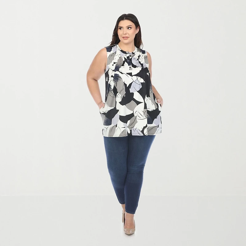 White Mark Plus Womens Crew Neck Sleeveless Tunic Top