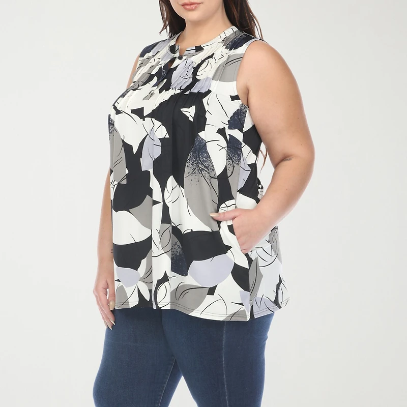 White Mark Plus Womens Crew Neck Sleeveless Tunic Top