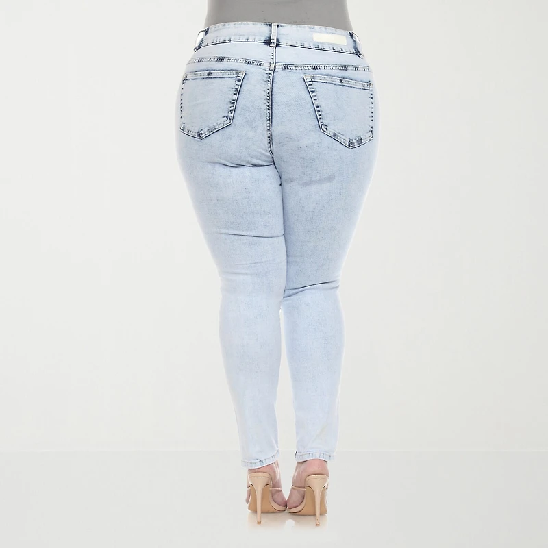 White Mark Womens Plus Stretch Fabric Mid Rise Skinny Fit Jean