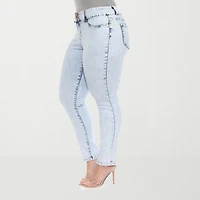 White Mark Womens Plus Stretch Fabric Mid Rise Skinny Fit Jean