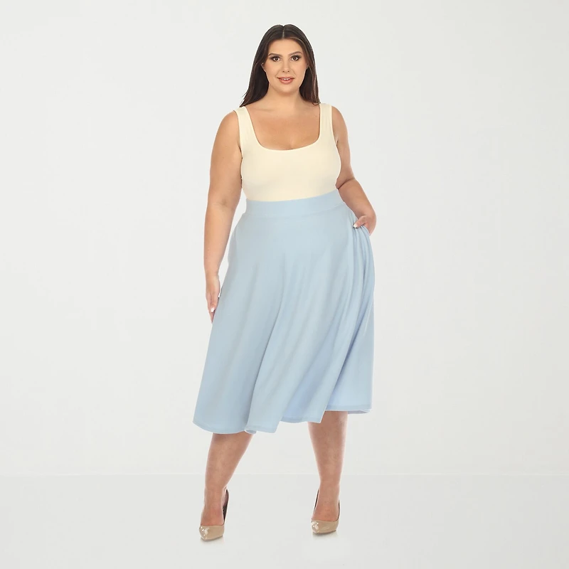 White Mark Womens Plus Stretch Fabric Midi Flared Skirt