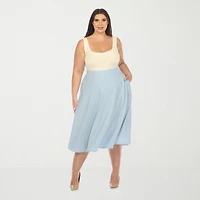 White Mark Womens Plus Stretch Fabric Midi Flared Skirt