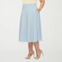 White Mark Womens Plus Stretch Fabric Midi Flared Skirt