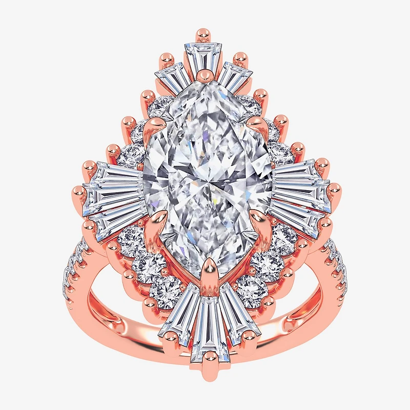 (G-H / Vs2-Si1) Womens 6 3/4 Ct. T.W. Lab Grown White Diamond 10K Gold Marquise Side Stone Cocktail Ring