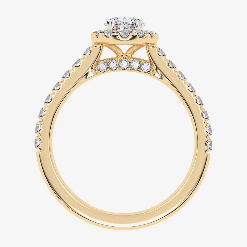 (F / Si2) Womens 1 CT. T.W. Lab Grown White Diamond 14K Gold Oval Side Stone Engagement Ring