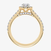 (F / Si2) Womens 1 CT. T.W. Lab Grown White Diamond 14K Gold Oval Side Stone Engagement Ring