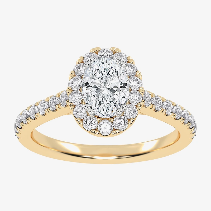 (F / Si2) Womens 1 CT. T.W. Lab Grown White Diamond 14K Gold Oval Side Stone Engagement Ring