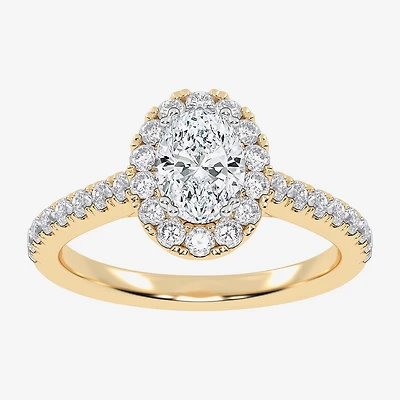 (F / Si2) Womens 1 CT. T.W. Lab Grown White Diamond 14K Gold Oval Side Stone Engagement Ring