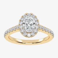 (F / Si2) Womens 1 CT. T.W. Lab Grown White Diamond 14K Gold Oval Side Stone Engagement Ring