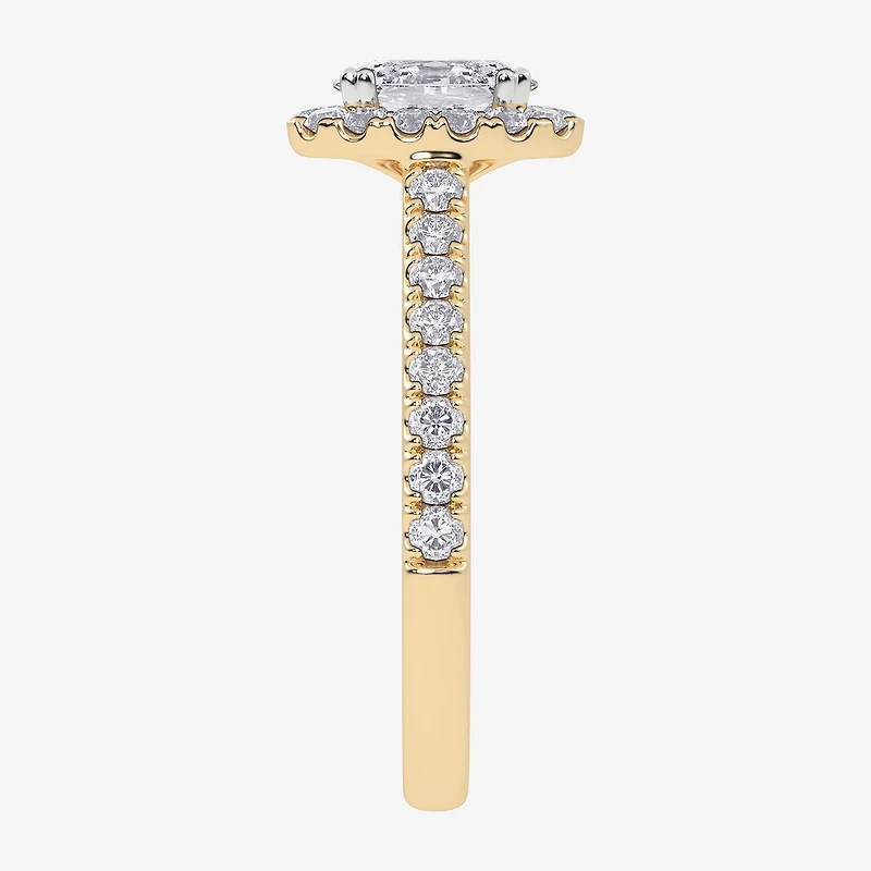 (F / Si2) Womens 1 CT. T.W. Lab Grown White Diamond 14K Gold Oval Side Stone Engagement Ring