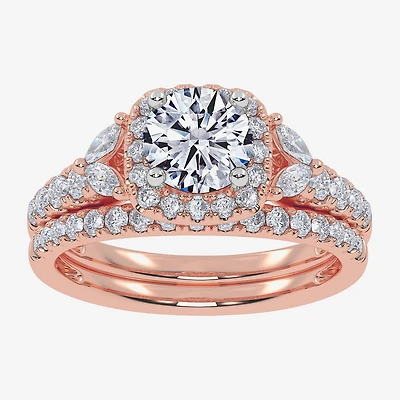 Signature By Modern Bride (G-H,Vs2-Si1) Womens 1 1/2 CT. T.W. Lab Grown White Diamond 14K Gold Round Side Stone Halo Engagement Ring