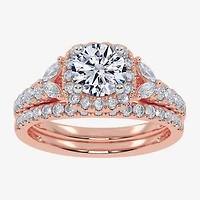 Signature By Modern Bride (G-H,Vs2-Si1) Womens 1 1/2 CT. T.W. Lab Grown White Diamond 14K Gold Round Side Stone Halo Engagement Ring