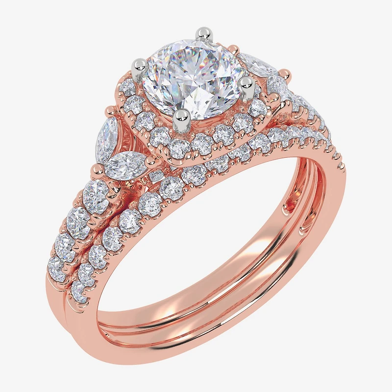 Signature By Modern Bride (G-H,Vs2-Si1) Womens 1 1/2 CT. T.W. Lab Grown White Diamond 14K Gold Round Side Stone Halo Engagement Ring