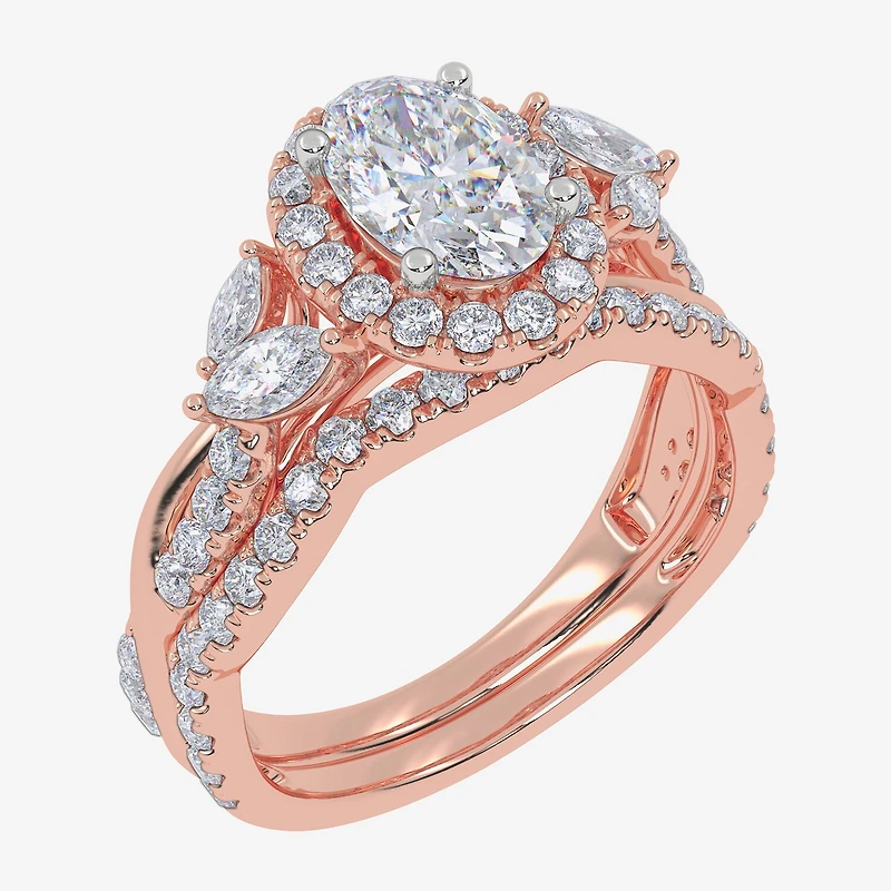Signature By Modern Bride (G-H,Vs2-Si1) Womens 1 1/2 CT. T.W. Lab Grown White Diamond 14K Gold Oval Halo Engagement Ring