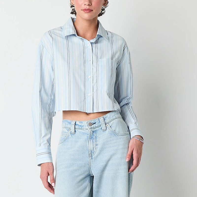 Arizona Womens Juniors Long Sleeve Regular Fit Button-Down Shirt