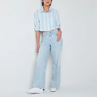 Arizona Womens Juniors Long Sleeve Regular Fit Button-Down Shirt