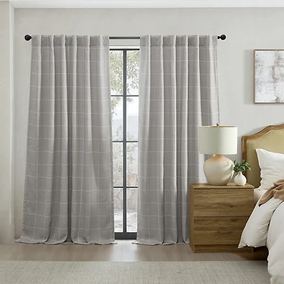 Elrene Home Fashions Sawyer Windowpane Rod Pocket Back Tab Energy Saving Blackout Single Curtain Panel