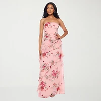 Premier Amour Womens Strapless Floral Fitted Gown