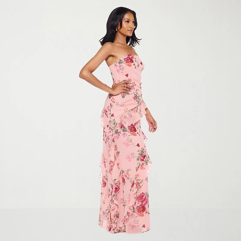 Premier Amour Womens Strapless Floral Fitted Gown