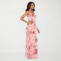 Premier Amour Womens Strapless Floral Fitted Gown