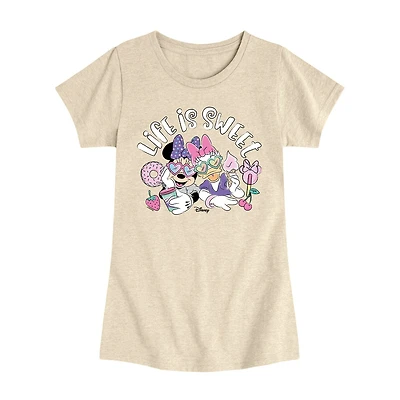 Disney Collection Toddler Girls Crew Neck Short Sleeve Regular Fit Daisy Duck Minnie Mouse Graphic T-Shirt