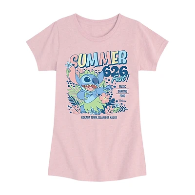 Disney Collection Big Kid Girls Crew Neck Short Sleeve Regular Fit Lilo & Stitch Graphic T-Shirt