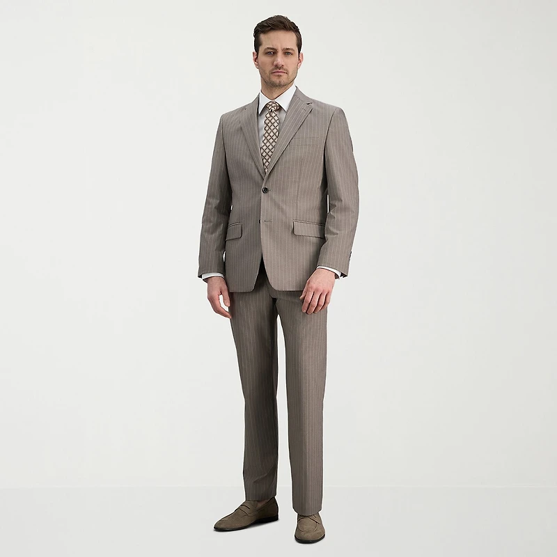 Haggar JMH Mens Stretch Fabric Classic Fit Striped Flat Front Suit Pant