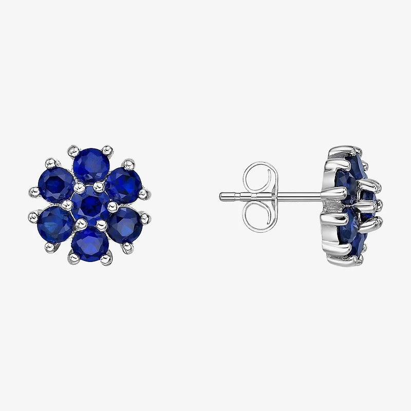 Lab Created Blue Sapphire Sterling Silver 9mm Flower Stud Earrings