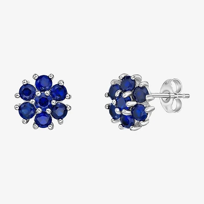 Lab Created Blue Sapphire Sterling Silver 9mm Flower Stud Earrings