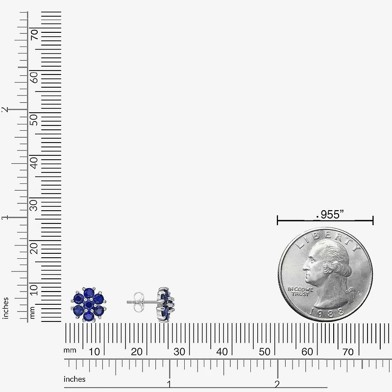 Lab Created Blue Sapphire Sterling Silver 9mm Flower Stud Earrings