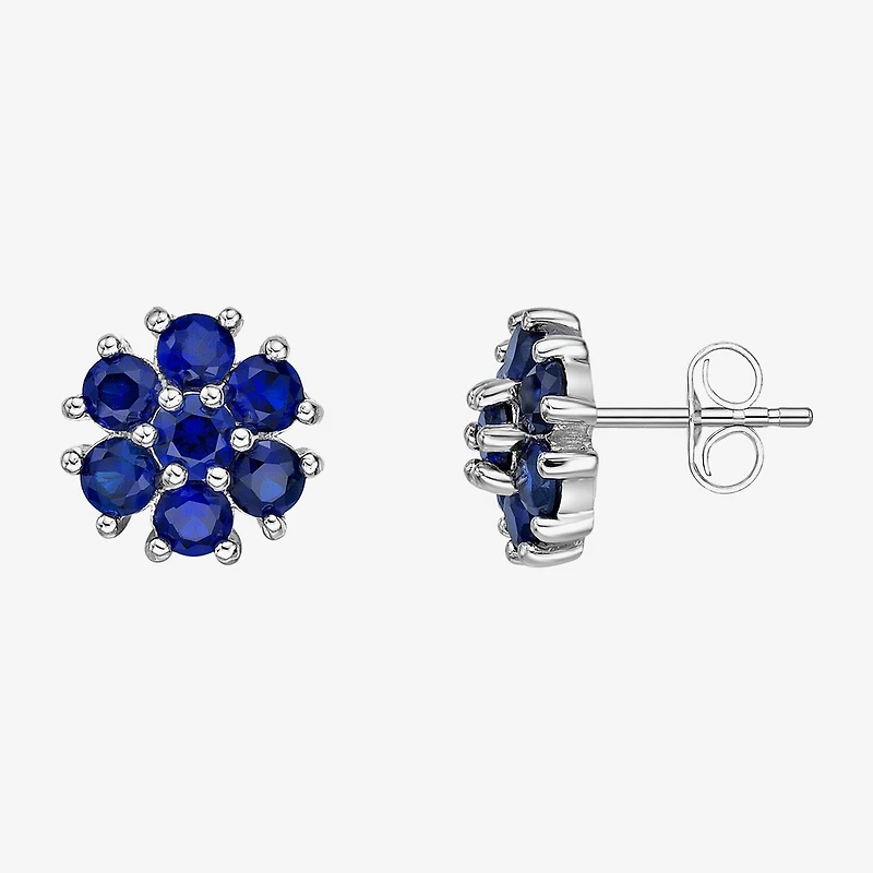 Lab Created Blue Sapphire Sterling Silver 9mm Flower Stud Earrings
