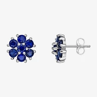 Lab Created Blue Sapphire Sterling Silver 9mm Flower Stud Earrings
