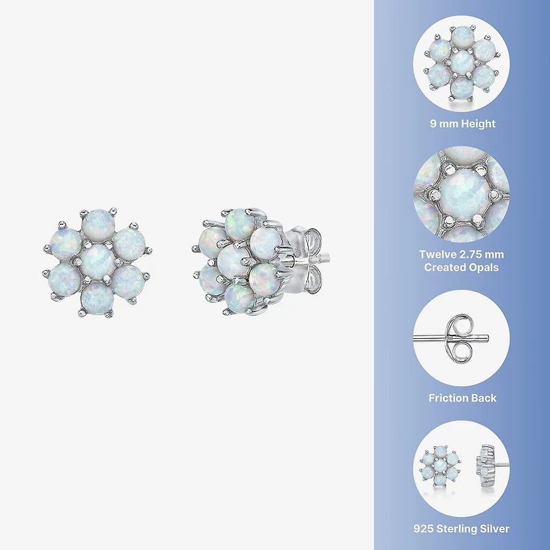 Lab Created White Opal Sterling Silver 9mm Flower Stud Earrings