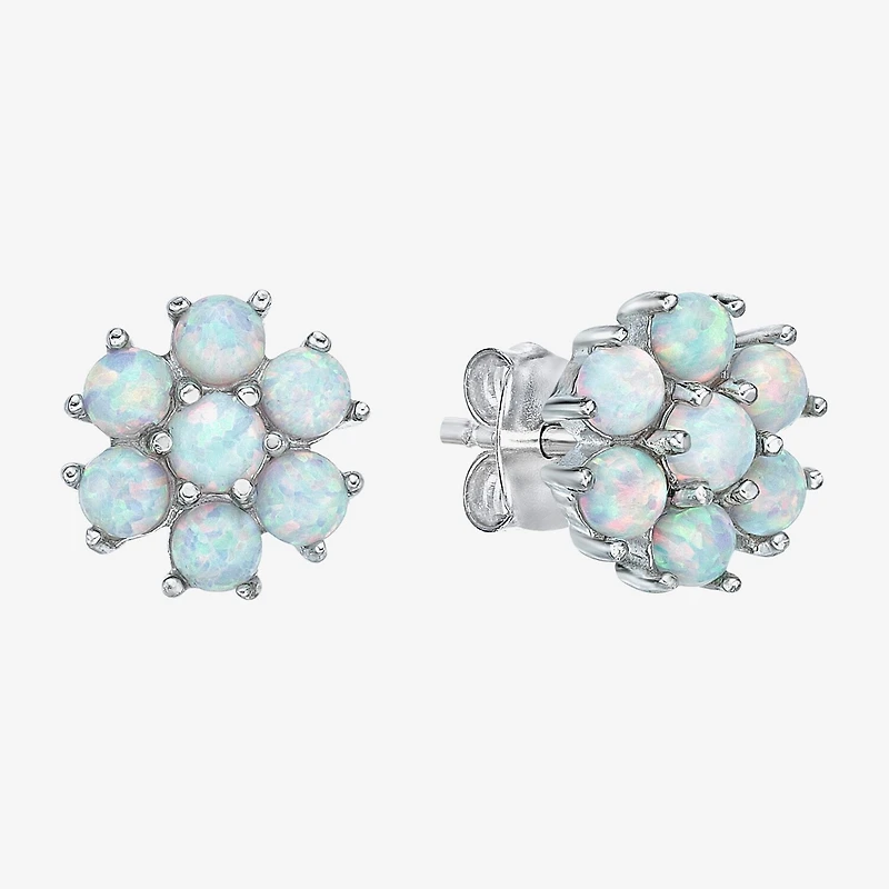 Lab Created White Opal Sterling Silver 9mm Flower Stud Earrings