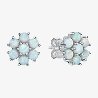 Lab Created White Opal Sterling Silver 9mm Flower Stud Earrings