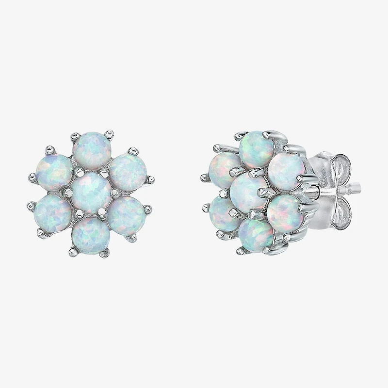 Lab Created White Opal Sterling Silver 9mm Flower Stud Earrings