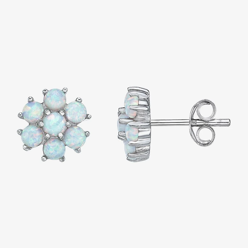 Lab Created White Opal Sterling Silver 9mm Flower Stud Earrings
