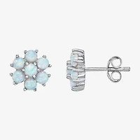 Lab Created White Opal Sterling Silver 9mm Flower Stud Earrings